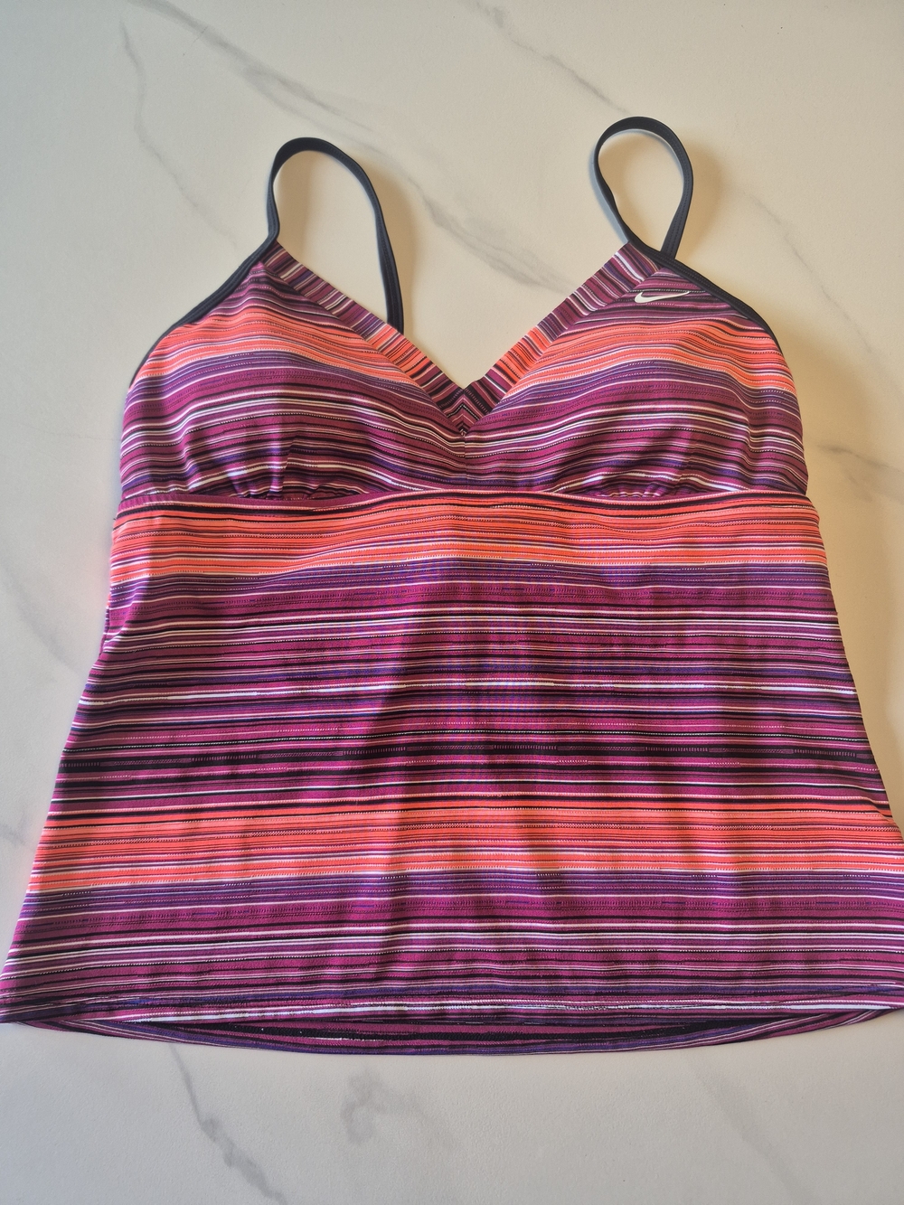 Nike Striped V-Neck Tankini Top in Pink & Orange